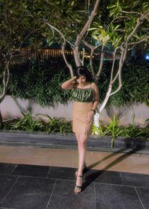 Green Satin Ruched Cami Top