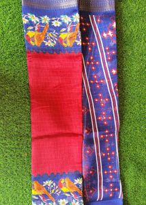 Red &amp; Blue Bird Print Saree