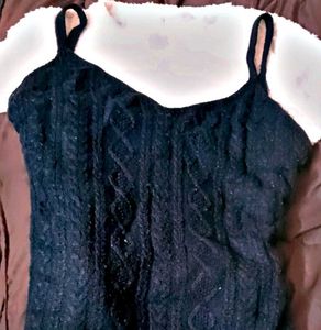 Black Sleeveless Woolen Dress With Free Inner Top