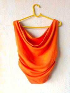 Chic Orange cowl neck Sleeveless fitted Top