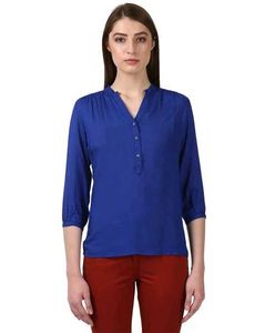 Park Avenue Women Blue Solid Shirt Style Top