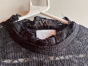 Black Lace Mock Neck Top