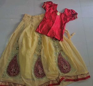 Red and cream lehanga for kids