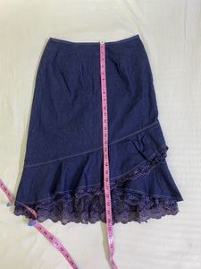 Denim Lace Ruffle Skirt Waist 28
