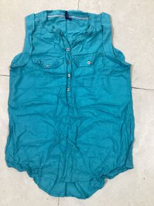 Teal Sleeveless Button Up