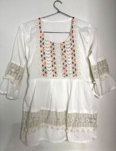 White Embroidered Peasant Top