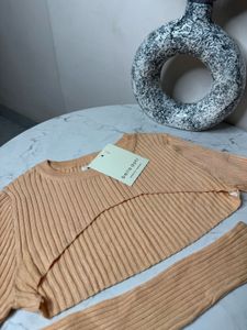 Peach Crop Top with Long Sleeves