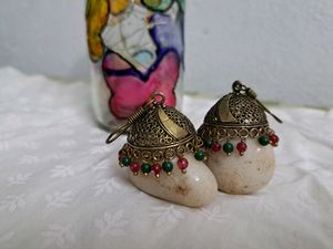 Antique Jhumka With Red And Green Beads