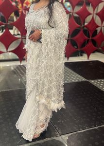 White Saree With Silver Sequin Work
