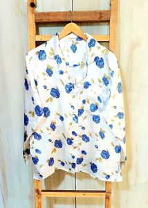 Blue Floral Print Shirt Size-40