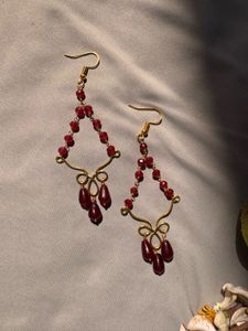 handmade Red Beaded Dangle Earrings