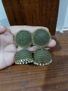 Dome Shaped Golden Oxidised Alloy Jhumka Earrings❤