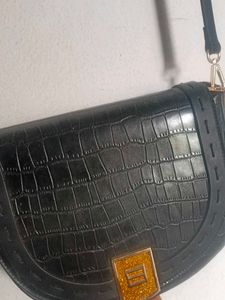 Black Croc Embossed Saddle Bag