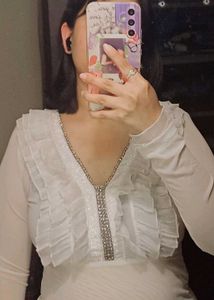 Elegant Korean White Ruffle Top