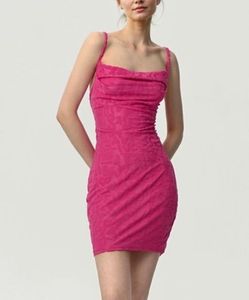 SOLD Urbanic Pink Lace Up Textured Mini Dres