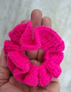 Pink Crochet Scrunchie