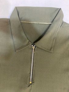 Olive Green Ribbed Polo Top