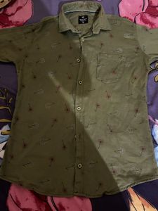 Stylish Olive Green Printed Shirt