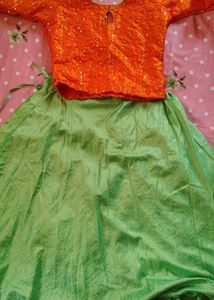 Orange & Green Lehenga Choli Set