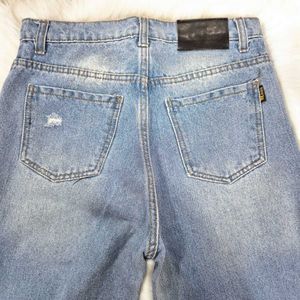 Vintage Wash Wide-Leg Distressed Jeans