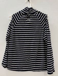 Black &amp; White Striped Cold-Shoulder High Neck Top