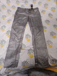 Shiny Silver Coated Jeans - Size 40