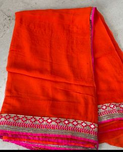 Georgette Orange Saree