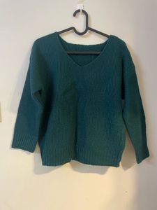 Green V-Neck Knit Sweater