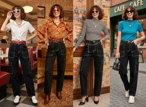 Black Contrast Stitch Cargo Pants