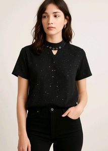 Black Sparkly Keyhole Tee Top