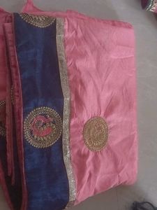 Pink Sarre With Golden Patchwork
