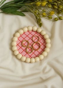 Pink Beaded Coaster | Grid Pattern Decor