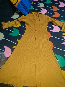 woolen mustard bodycon dress