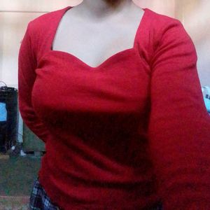 Red Colour Full Sleeves Top For Women