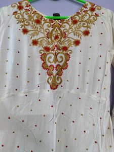 Pretty Cream Anarkali Cotton Kurta