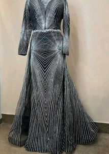 Glitter sparkled striped couture gown