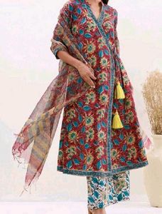 Red floral Angrakha anarkali kurta set