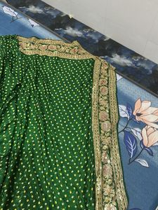 Elegant Green bandhej saree