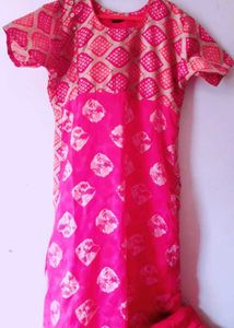 Pink Colour A Line Kurti Silk Blend Size XL