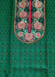 Unstitched Cotton Suit Set With Chiffon Dupatta