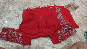 Red Embroidered party wear saree