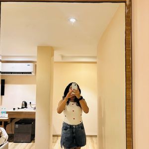 Cute White Top & Denim Skirt Set