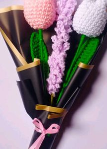 Crochet Tulips And Lavender Flower Bouquet