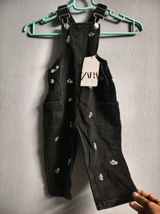 Zara Kids Black Floral Overalls