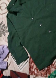 Women Half Sleeve Dark Green Shirt