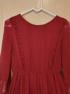Red Pleated Midi Dress