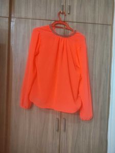 Coral V-Neck Blouse
