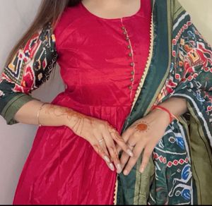 Red Anarkali Grown With Rajasthani Look Embroidery