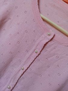 Pink pointelle knit Cardigan