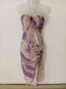 ELEGANT RUCHED TIE-TYE HALTER MIDI BODYCON